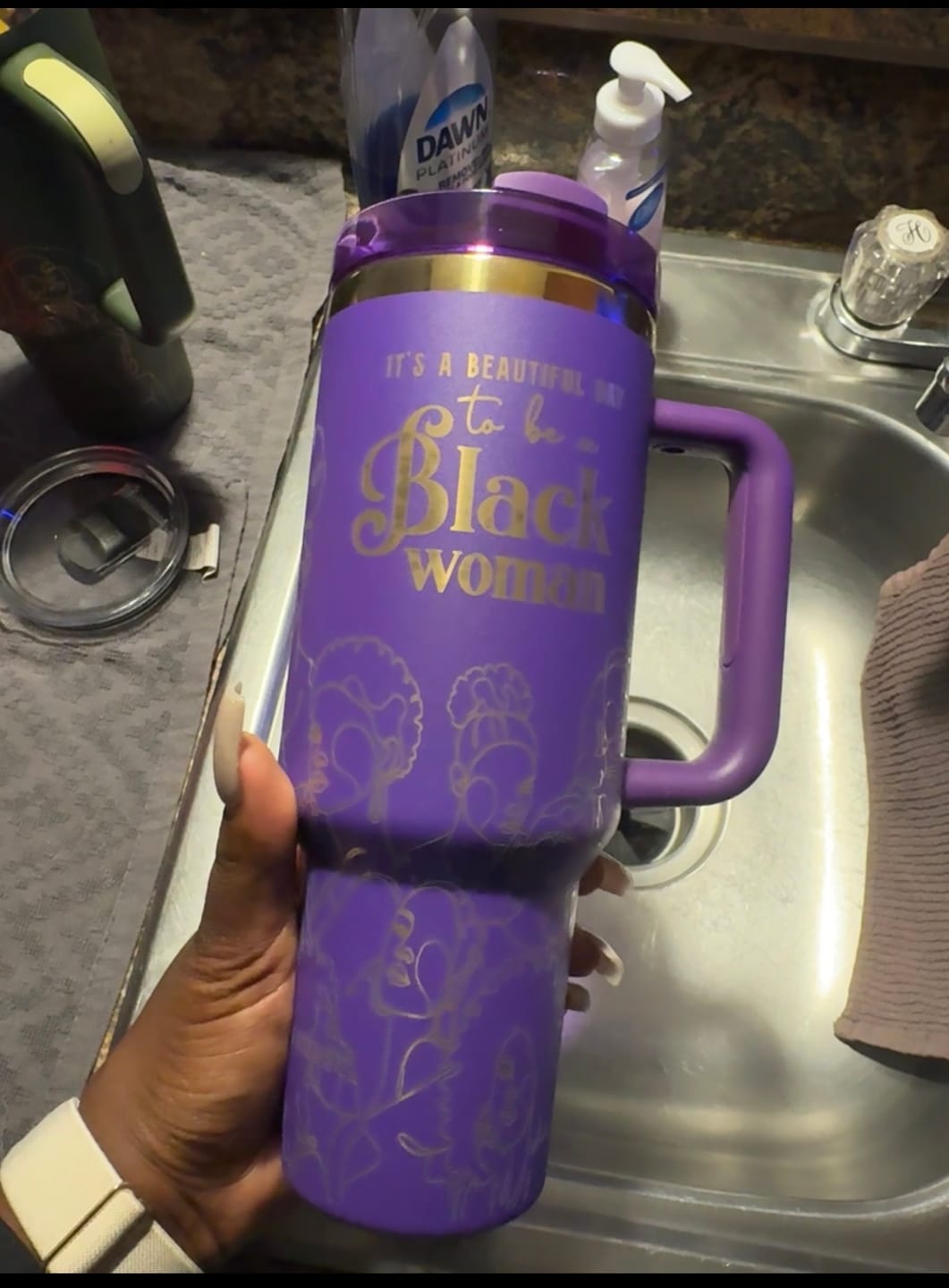Customer photo review of “Purple Reign” 40oz Insulated Tumbler – "It’s a Beautiful Day to be a Black Woman"