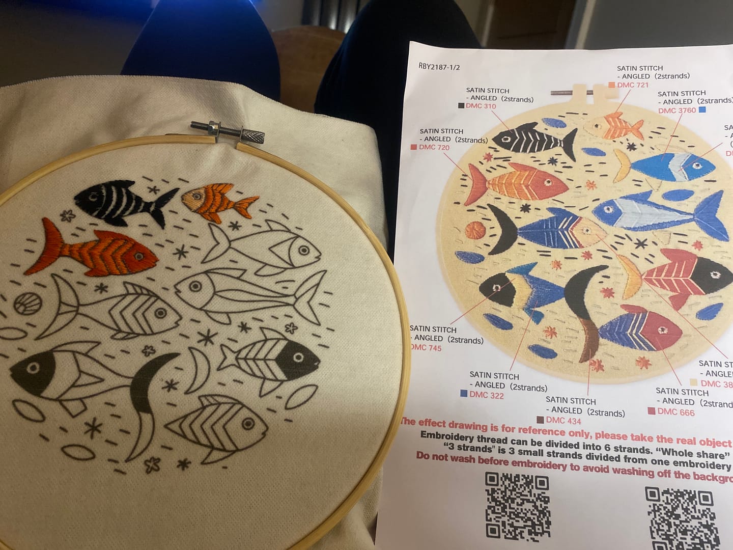 Customer photo review of Rubbyoo Embroidery Kit - Lovely Fishes | Handmake Needlework Kits