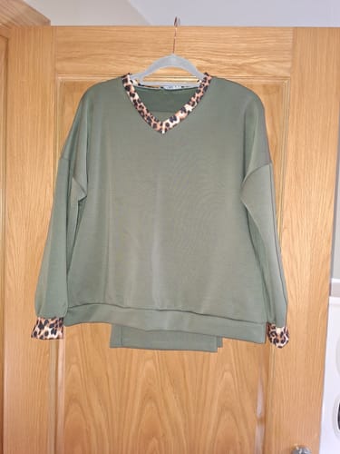 Customer photo review of Vivien Khaki Leopard Trim Tracksuit