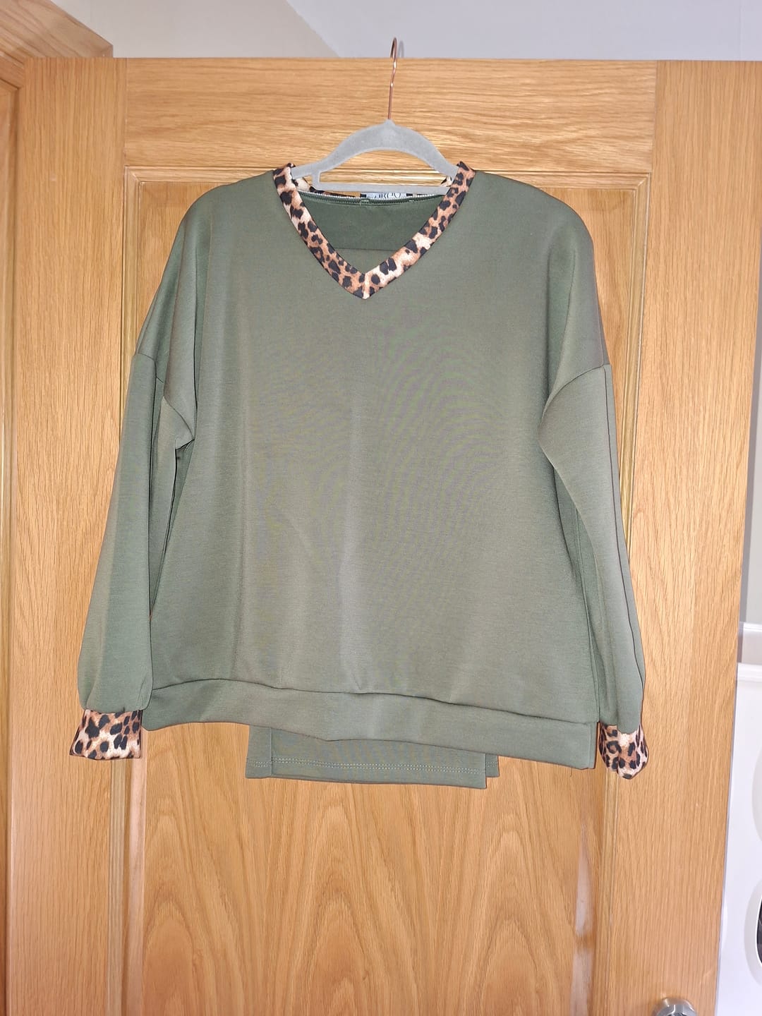 Customer photo review of Vivien Khaki Leopard Trim Tracksuit