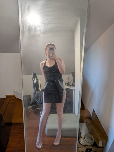 Customer photo review of Halter slit o ring solid backless mini dress goth Alternative Darkwave Fashion goth Emo Darkwave Fashion