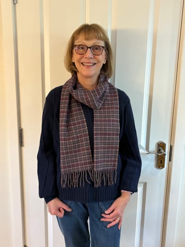 Customer photo review of Scottish Blueberry Purple Checked Cashmere Woven Scarf