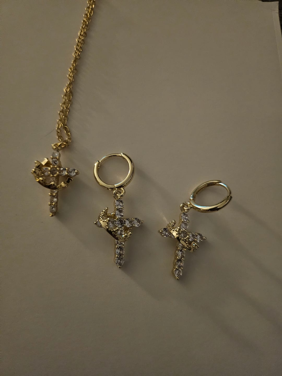 Customer photo review of FREE Today: Modern Crowned in Faith Cross Necklace, Earrings