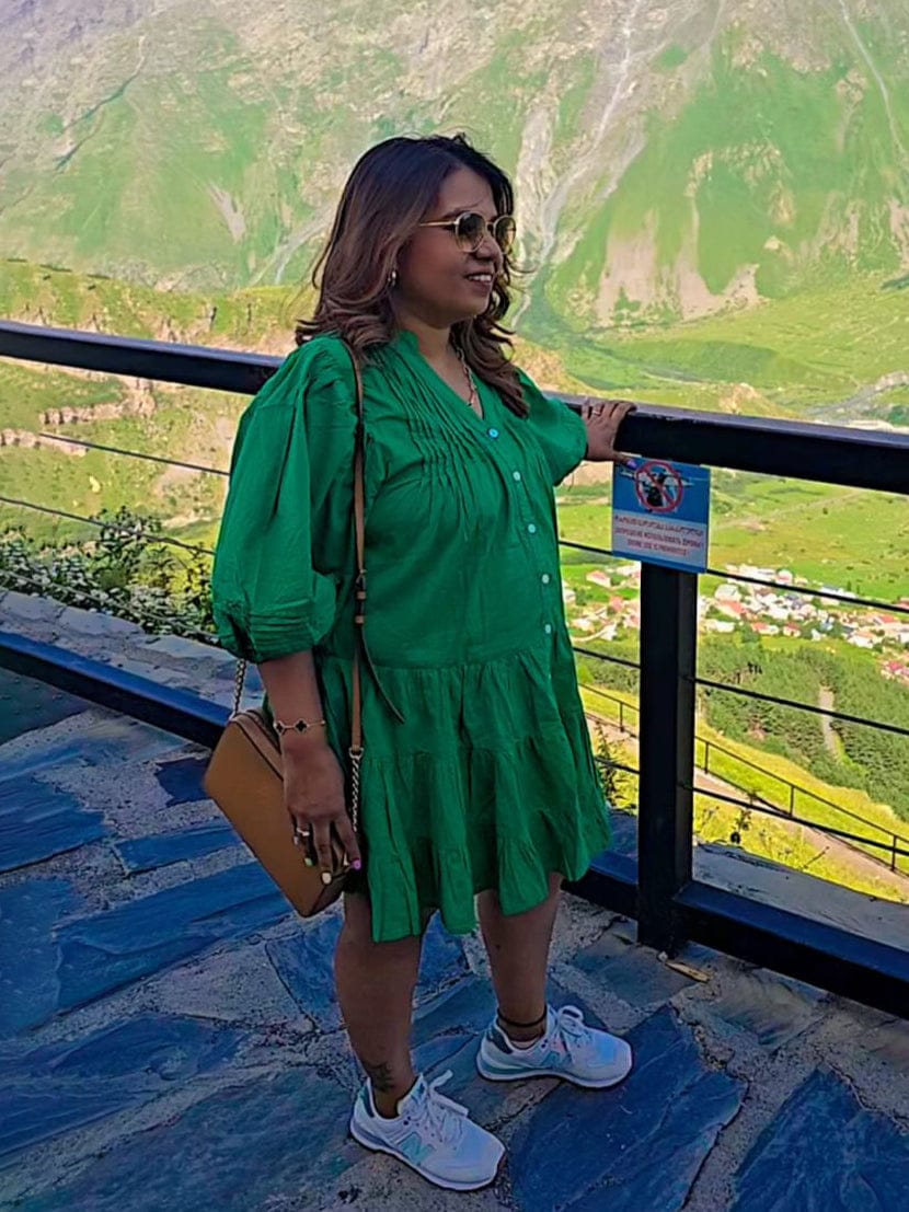 Customer photo review of Anna Forest Green Cotton Midi Dress
