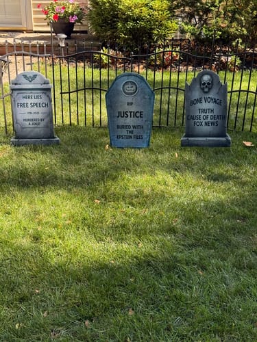 Customer photo review of Personalized Halloween Tombstone Yard Signs, Custom Graveyard Decorations with Stakes, Funny Haunted House Outdoor Spooky Lawn Décor
