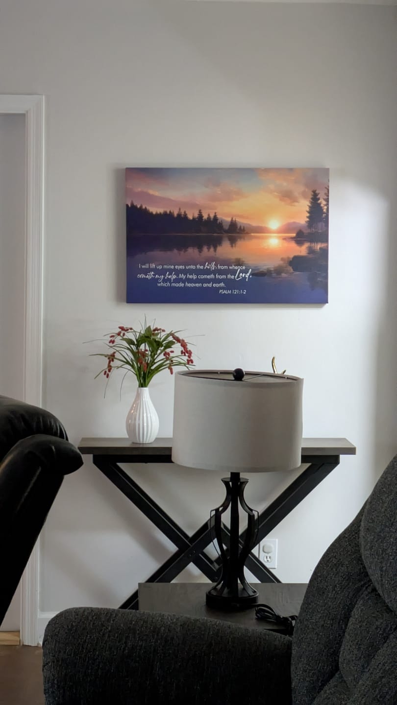 Customer photo review of Psalm 121:1-2 My Help Cometh From The Lord Wall Art Canvas