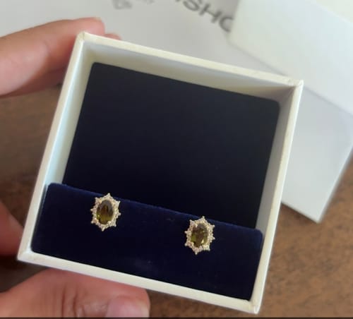 Customer photo review of Bluebird™ Tourmaline & Diamond Earrings in 9ct Yellow Gold