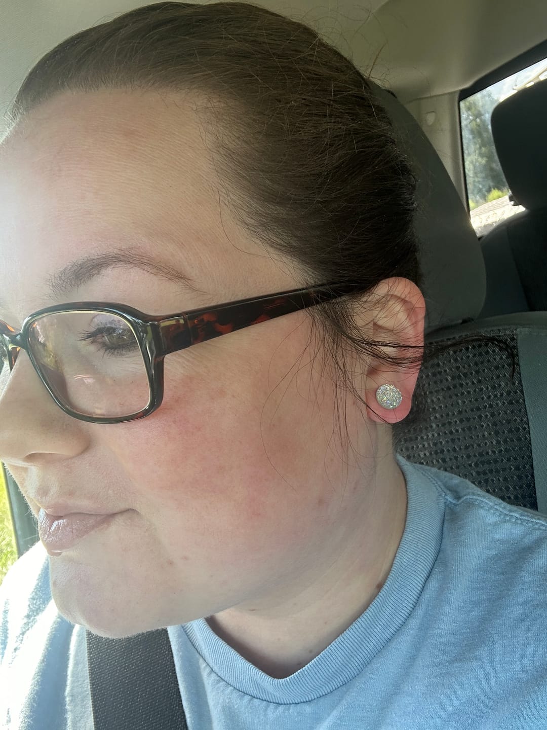 Customer photo review of Medium Faux Druzy Studs Hypoallergenic Earrings for Sensitive Ears Made with Plastic Posts
