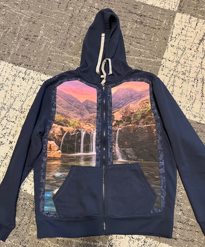 Customer photo review of Realistic Sunset Waterfall Fabric Panel