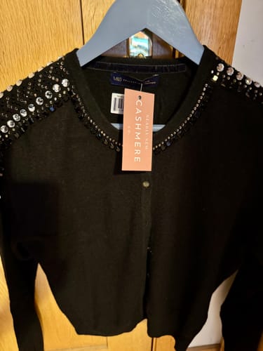 Customer photo review of Black Beaded Cashmere Crew Neck Cardigan Medium