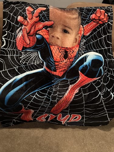 Customer photo review of Customized Superhero Blanket - Personalized Name and Photo Spider-Man Themed Flannel Blanket - A Gift For Children,Grandchildren,Students