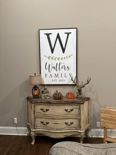 Customer photo review of Monogram Family Last Name Sign with Established Date