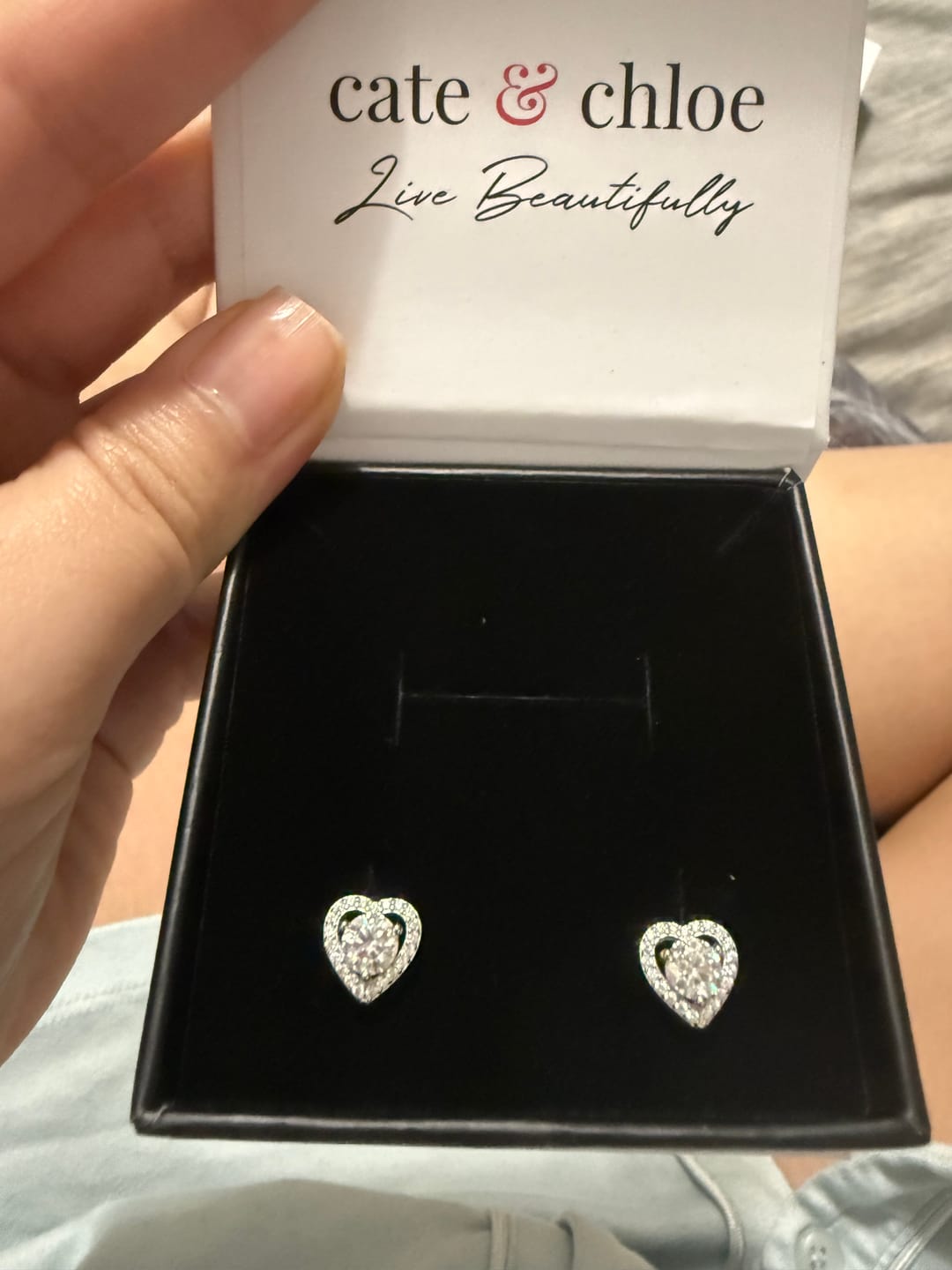 Customer photo review of Moissanite by Cate & Chloe Briana 18k Gold Plated 925 Sterling Silver Stud Earrings 1.21tcw