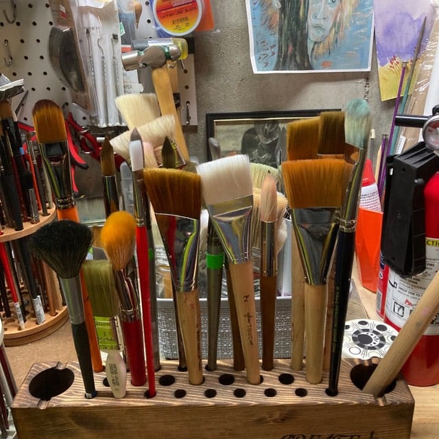 Customer photo review of Personalized Paint Brush Holder |  Handmade Wooden Gift for Artists & Painters