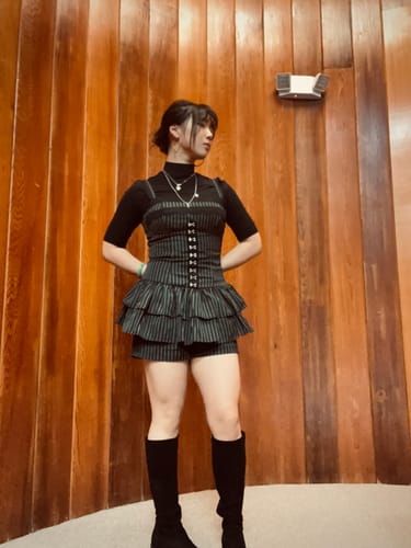 Customer photo review of Grunge Doll Stripes Flared Romper Dress 2.0