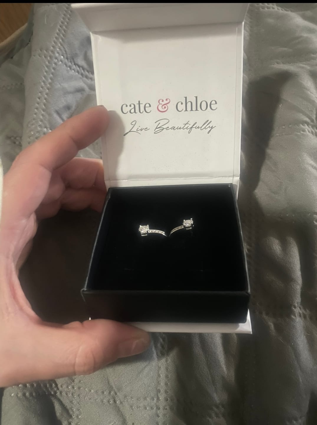 Customer photo review of Moissanite by Cate & Chloe Genesis 18k Gold Plated 925 Sterling Silver Stud Earrings 1.12tcw