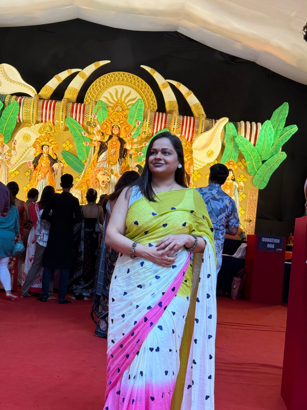 Customer photo review of Azure Bloom Pink Mulmul Cotton Saree