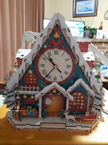 Customer photo review of Christmas Snow House – DIY Wooden Clock, 3D Puzzle Craft Kit