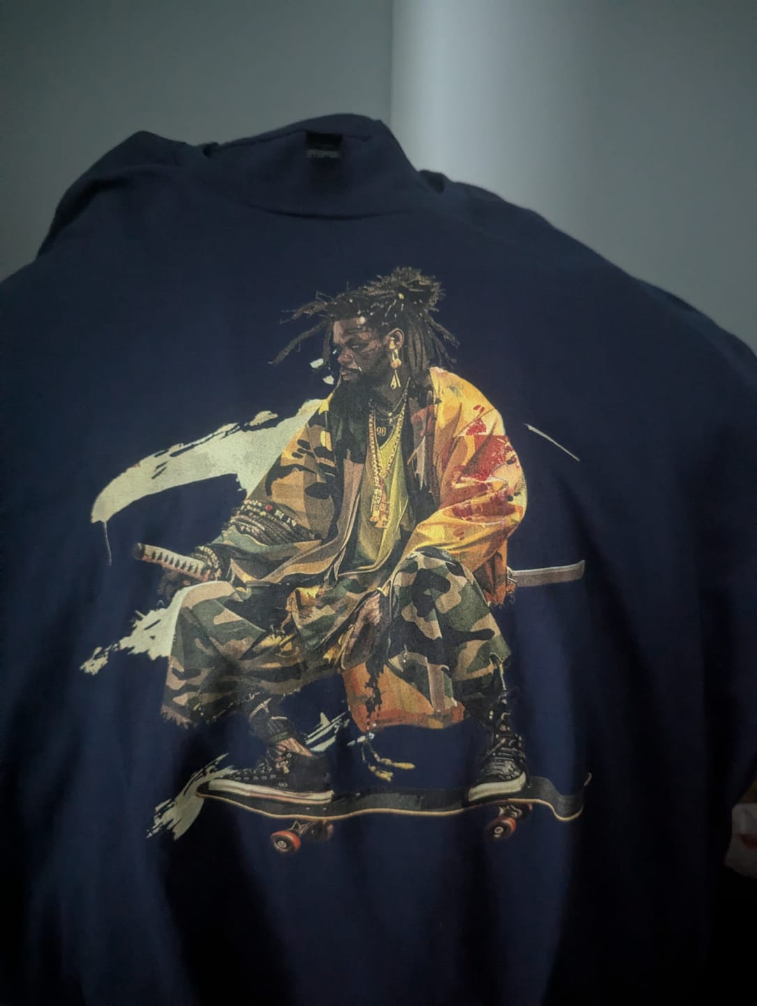Customer photo review of DreadLocks Skateboard Samurai Softstyle Tee