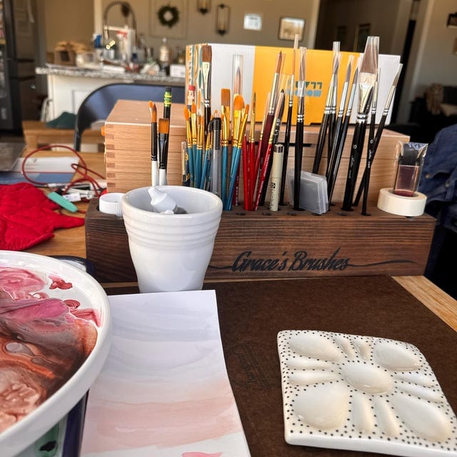 Customer photo review of Personalized Paint Brush Holder |  Handmade Wooden Gift for Artists & Painters