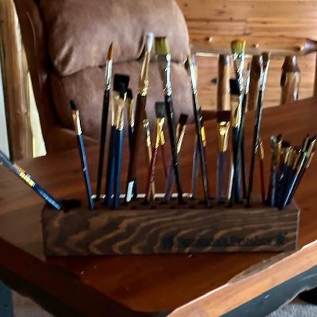Customer photo review of Personalized Paint Brush Holder |  Handmade Wooden Gift for Artists & Painters