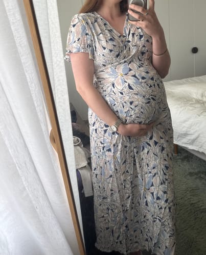 Customer photo review of Isabella Maternity and Nursing Wrap Dress in Blue Romantic Floral Print