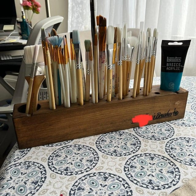 Customer photo review of Personalized Paint Brush Holder |  Handmade Wooden Gift for Artists & Painters