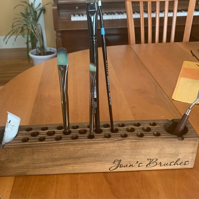 Customer photo review of Personalized Paint Brush Holder |  Handmade Wooden Gift for Artists & Painters