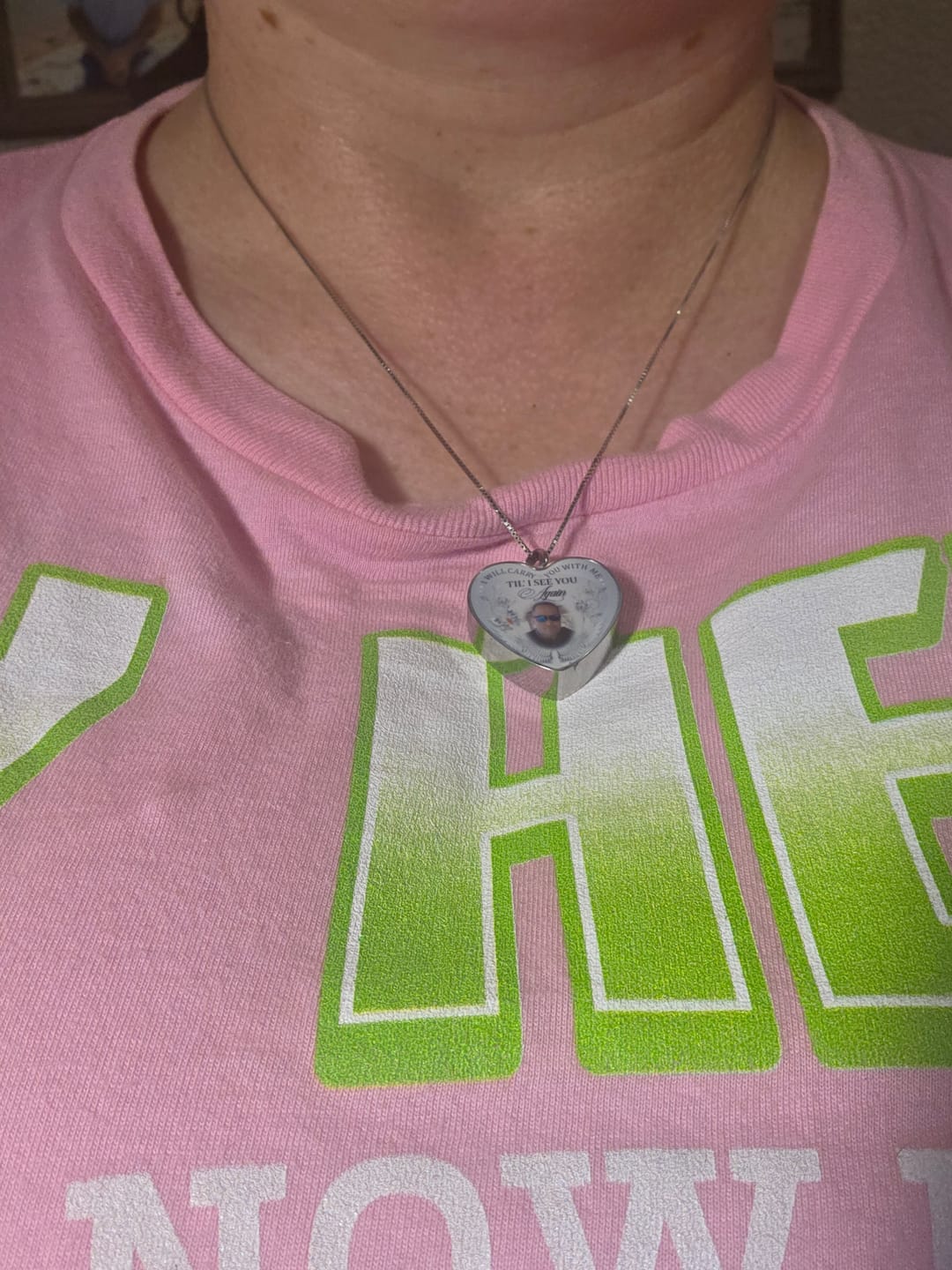 Customer photo review of Custom Photo Cremation Urn Necklace Memorial Jewelry for Ashes "I Will Carry You With Me” -N001-URN
