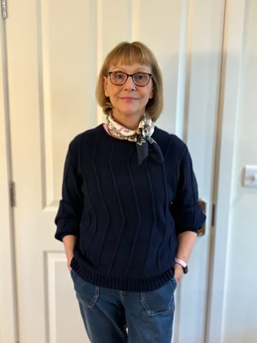 Customer photo review of Past Times Pink Floral Silk Scarf