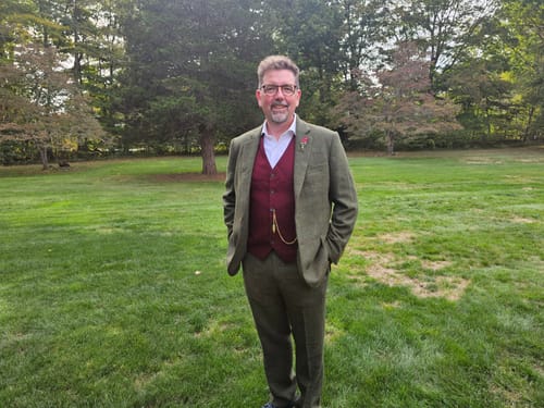 Customer photo review of Olive Green Check Tweed 3 Piece Suit