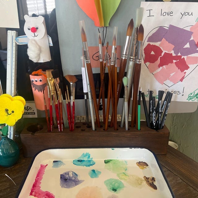 Customer photo review of Personalized Paint Brush Holder |  Handmade Wooden Gift for Artists & Painters