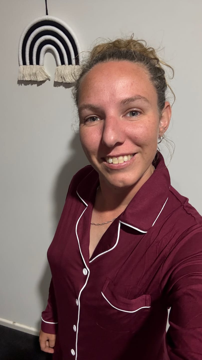 Customer photo review of Burgandy Long Sleeve Buttoned Bamboo PJ's Set - Juliette