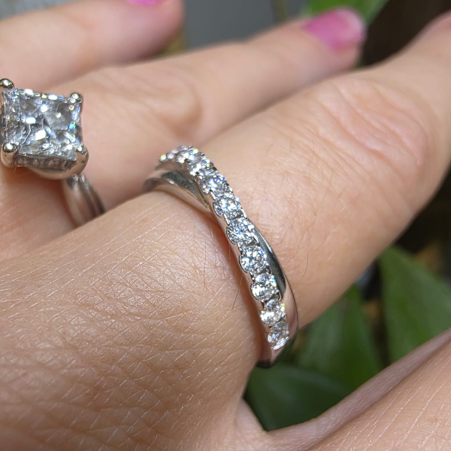 Customer photo review of Moissanite by Cate & Chloe Emerson 0.36tcw Round Cut 925 Sterling Silver 18k White Gold Plated Wedding Band