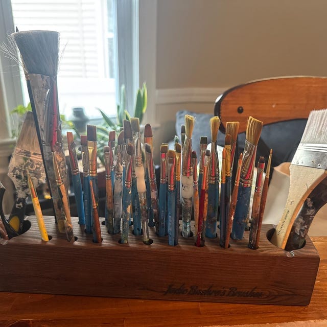 Customer photo review of Personalized Paint Brush Holder |  Handmade Wooden Gift for Artists & Painters