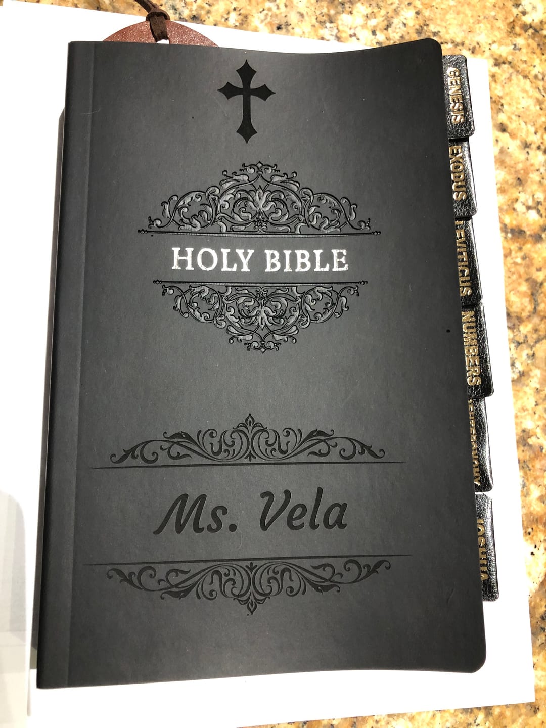 Customer photo review of Personalized NIV Bible Black - Engraved Cross Floral Frame