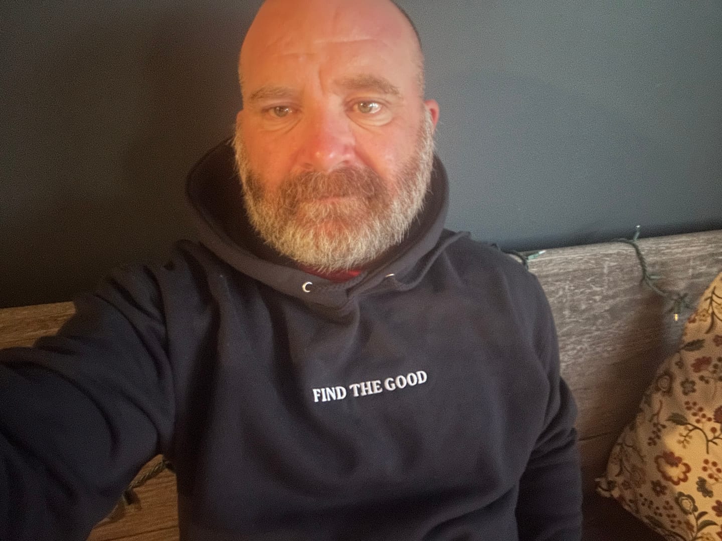Customer photo review of 3 Simple Words Embroidered Hoodie - Cream