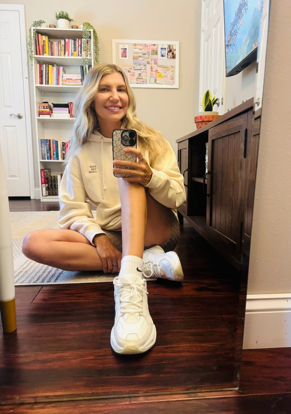 Customer photo review of 3 Simple Words Embroidered Hoodie - Cream