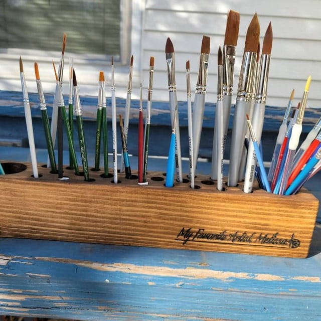 Customer photo review of Personalized Paint Brush Holder |  Handmade Wooden Gift for Artists & Painters
