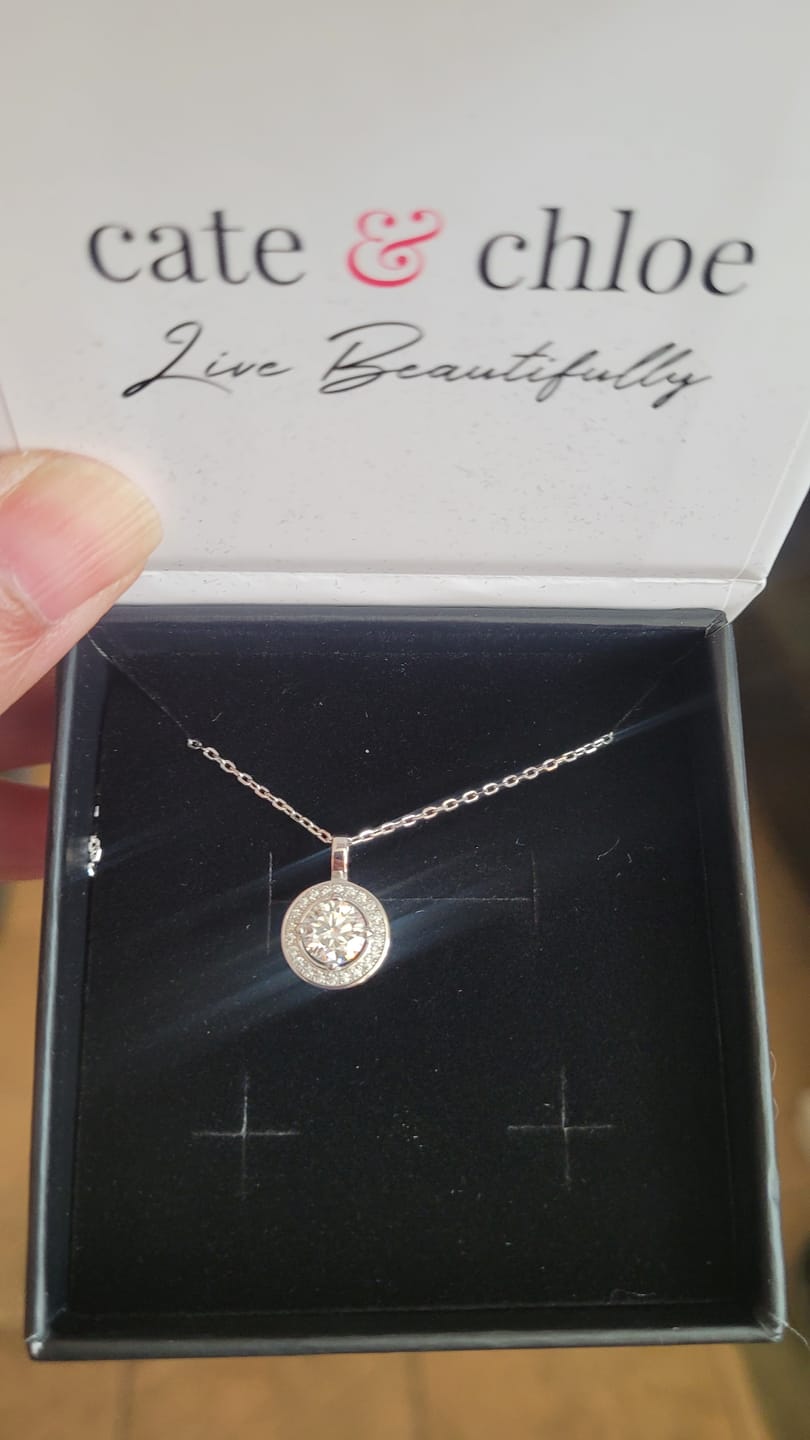 Customer photo review of Moissanite by Cate & Chloe Jordan 18k Gold Plated 925 Sterling Silver Necklace 0.95tcw