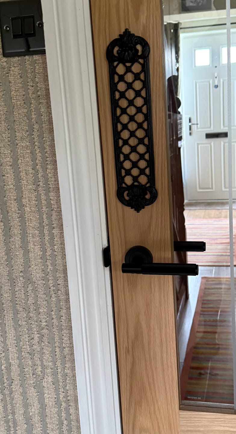 Customer photo review of Cast Iron Lattice Door Push Plate Antique Black