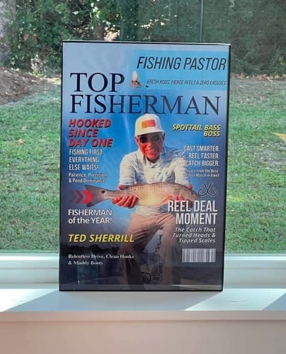 Customer photo review of Custom Fishing Magazine Cover, Personalized Fishing Gifts for Men, Fly Fishing Gifts for Him, Fishing Dad Gift, Angler Funny Fisherman Gift