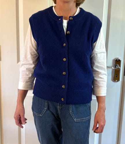 Customer photo review of Brand New Lapis Blue Luxury Cashmere Crew Neck Waistcoat Small UK 8-10