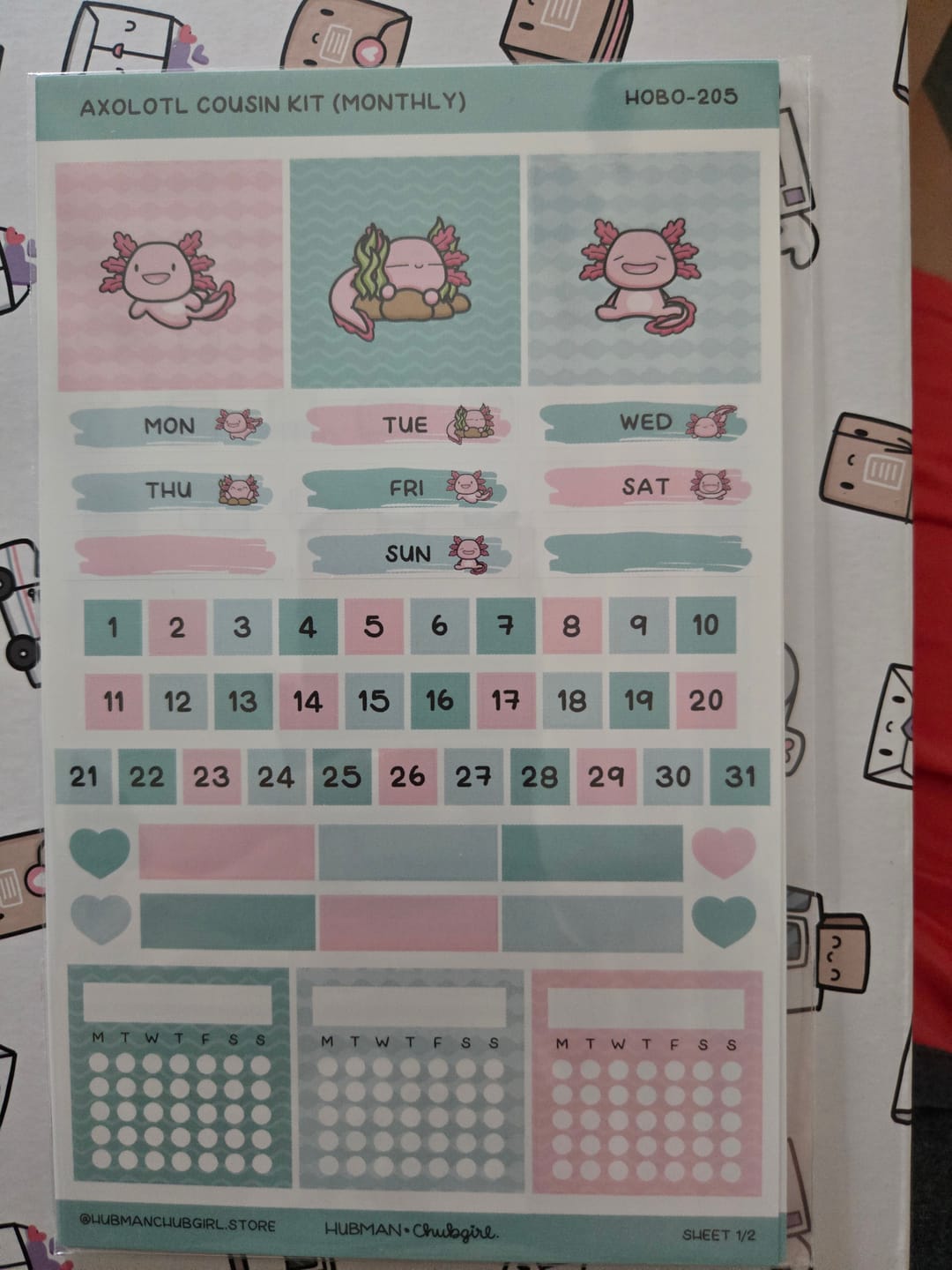 Customer photo review of Happy Axolotl Theme Hobonichi Cousin Monthly Kit (Set of 2)