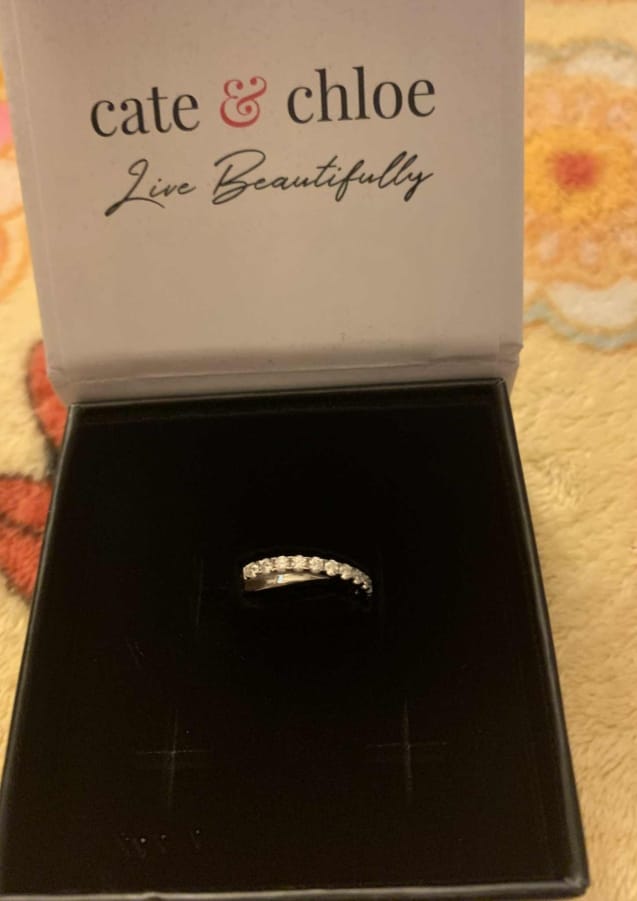 Customer photo review of Moissanite by Cate & Chloe Emerson 0.36tcw Round Cut 925 Sterling Silver 18k White Gold Plated Wedding Band