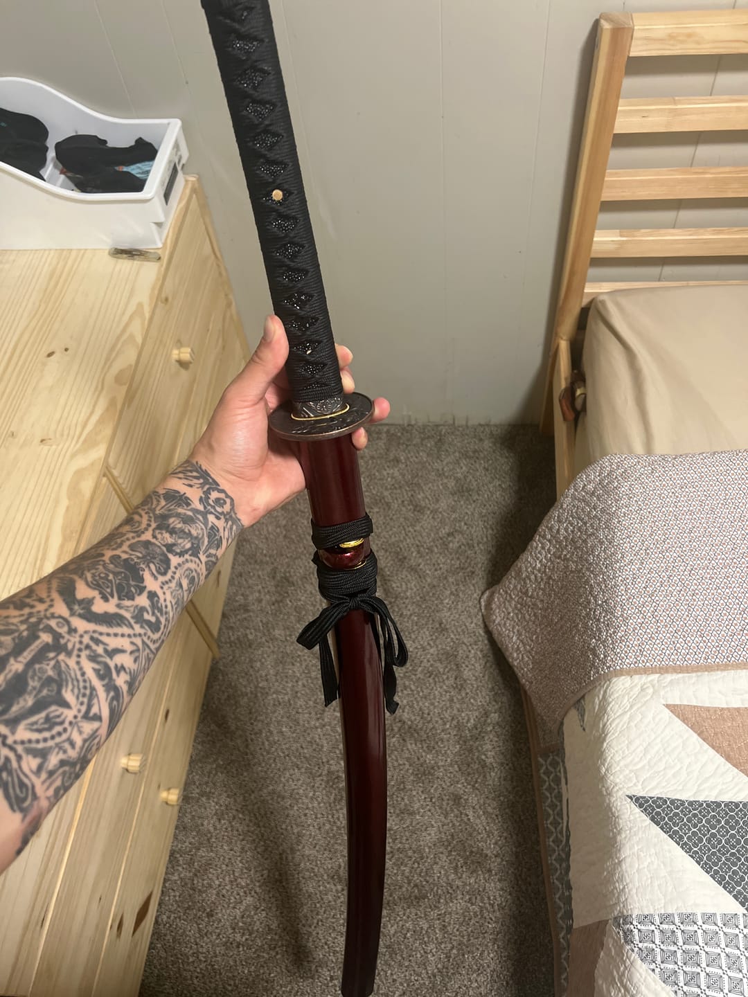Customer photo review of The Jukyomachi Handmade Katana Clay Tempered T10 Steel