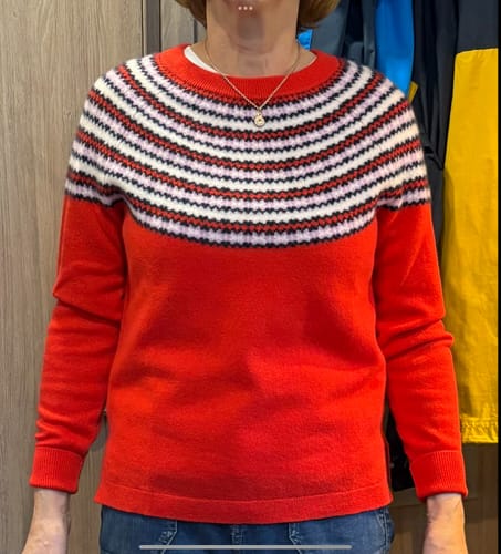 Customer photo review of Scarlet Red Fair Isle Cashmere Crew Neck Jumper Small