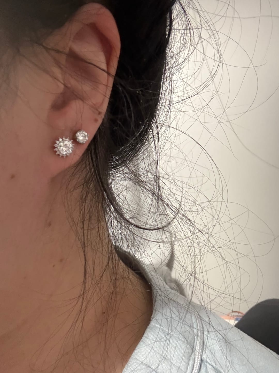 Customer photo review of Moissanite by Cate & Chloe Starla 18k Gold Plated 925 Sterling Silver Stud Earrings 1.14tcw