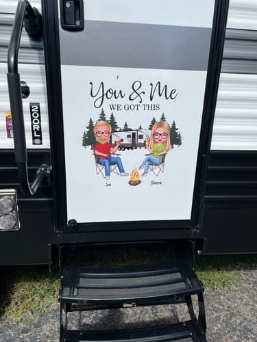 Customer photo review of Camping Partners For Life Doll Couple Sitting Personalized RV Decal