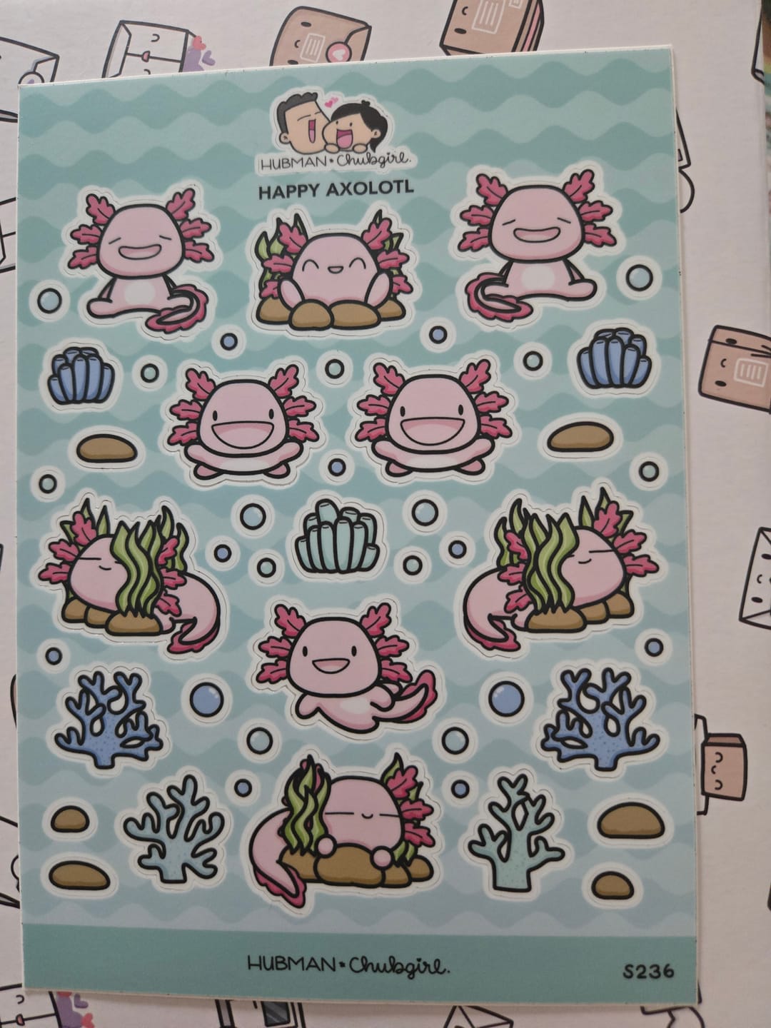 Customer photo review of Happy Axolotl Sticker Sheet